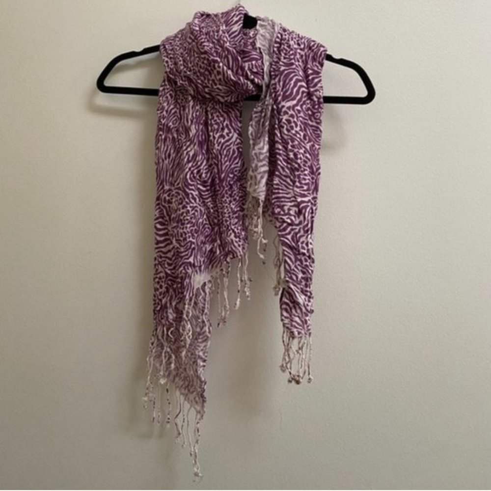 Animal Print Fringe Scarf